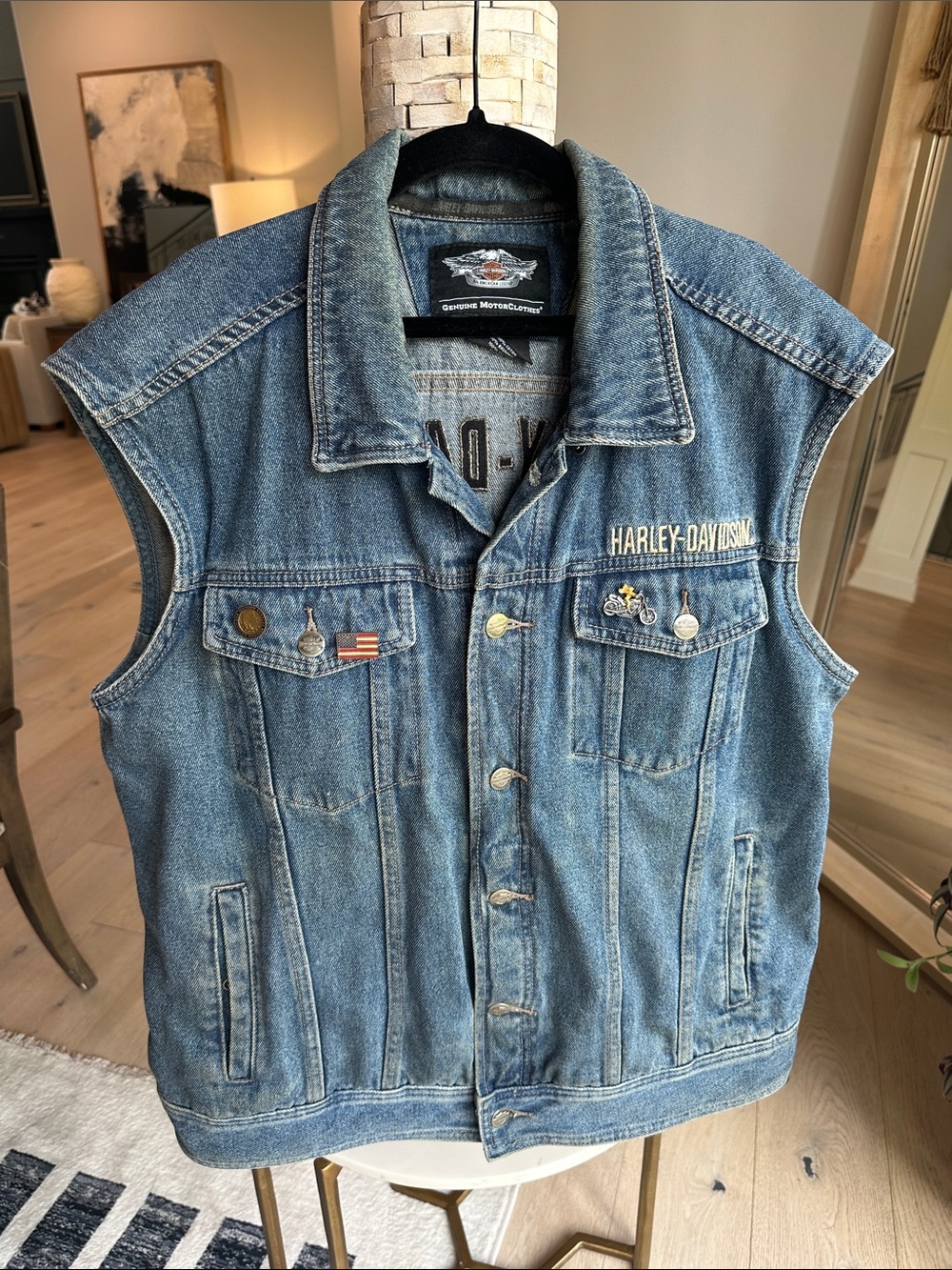 Harley-Davidson Light Blue Denim Sleeveless Trucker Vest - Picture 1 of 5